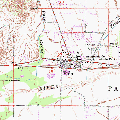 Topographic Map of Pala, CA