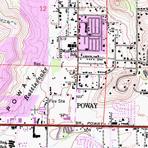 Topographic Map of Poway, CA