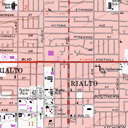Topographic Map of Rialto, CA