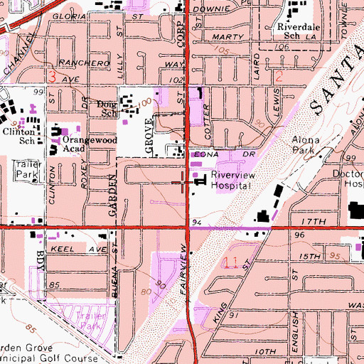 Topographic Map of Santa Ana Hospital Medical Center, CA