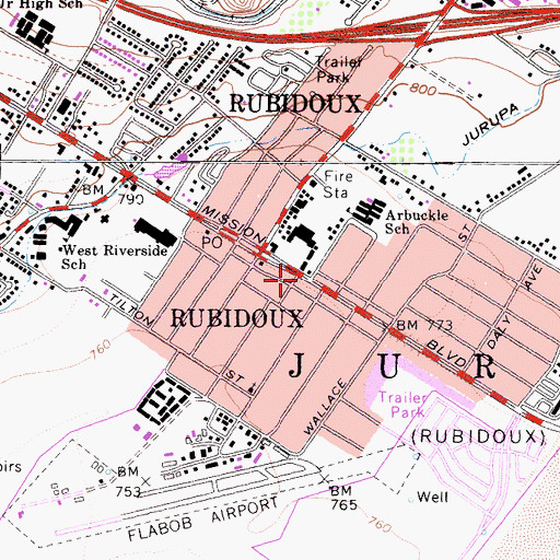 Topographic Map of Rubidoux, CA