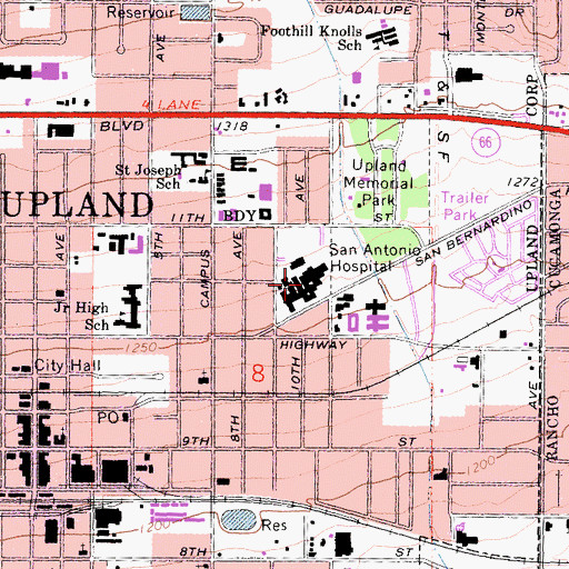 Topographic Map of San Antonio Community Hospital, CA