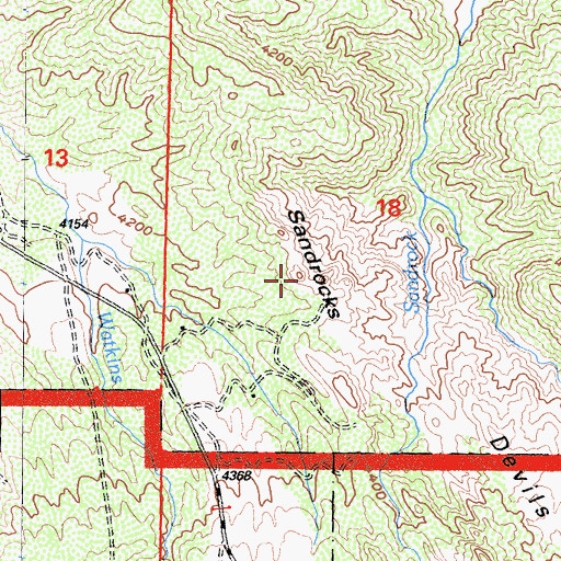 Topographic Map of Sandrocks, CA