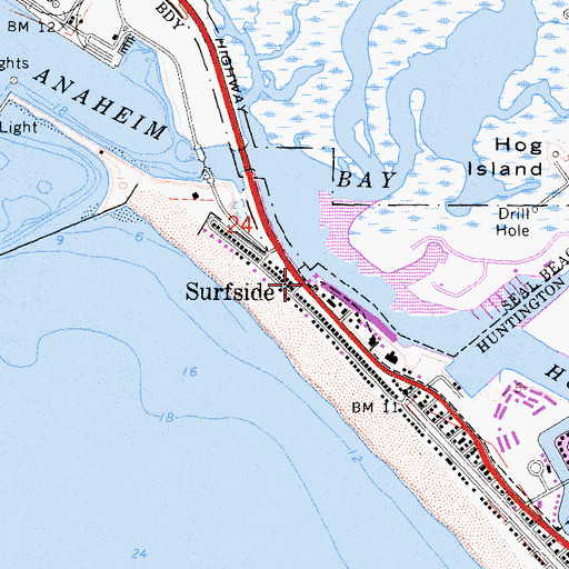 Topographic Map of Surfside, CA