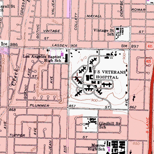 Topographic Map of Veterans Affairs Sepulveda Ambulatory Care Center, CA