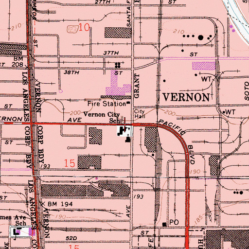 Topographic Map of Vernon, CA