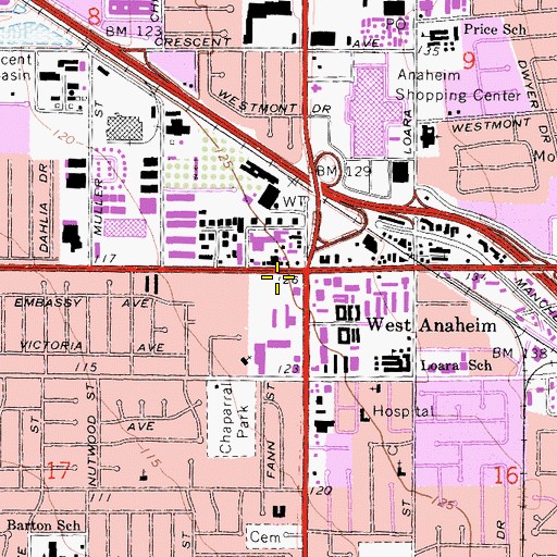 Topographic Map of West Anaheim, CA
