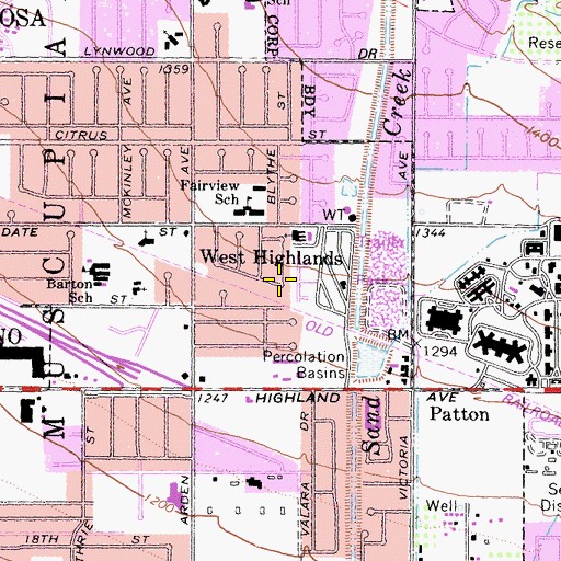 Topographic Map of West Highlands, CA