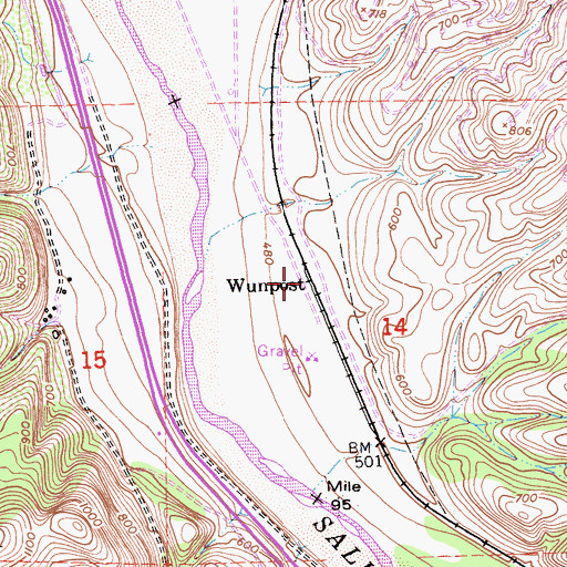 Topographic Map of Wunpost, CA