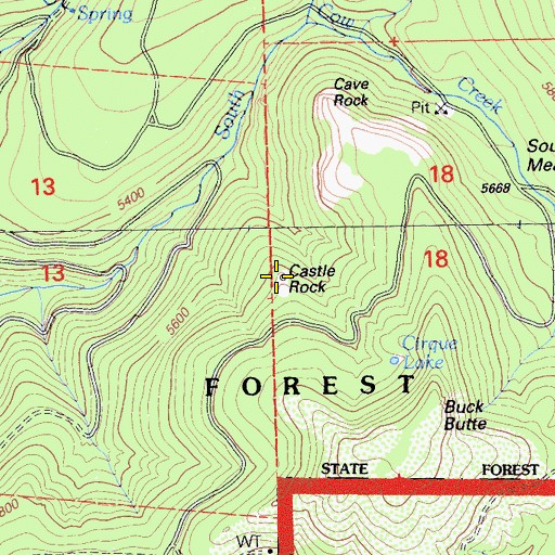Topographic Map of Castle Rock, CA