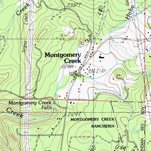 Topographic Map of Montgomery Creek Post Office, CA