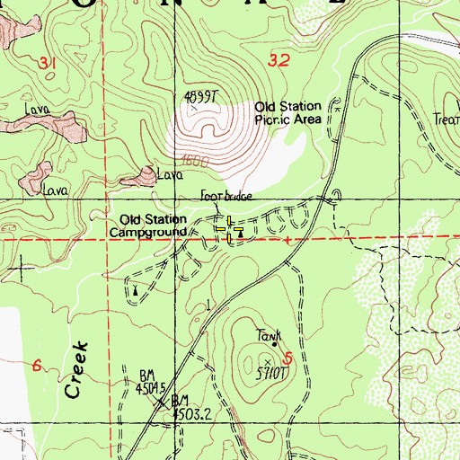 Topographic Map of Old Station Campground, CA
