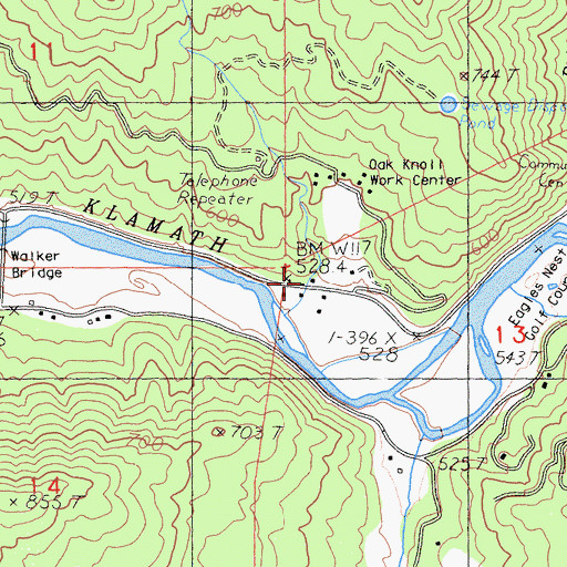 Topographic Map of Klamath River Post Office, CA