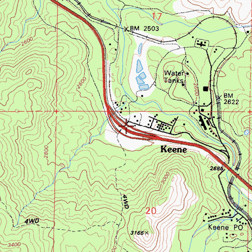 Topographic Map of Keene Post Office, CA
