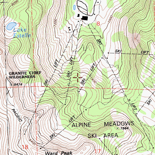 Topographic Map of Alpine Meadows Ski Area, CA