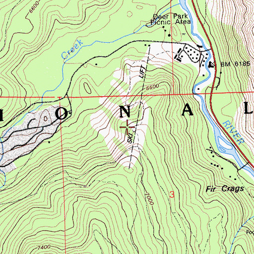 Topographic Map of Powder Bowl Ski Area, CA