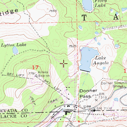 Topographic Map of Donner Summit Ski Area, CA