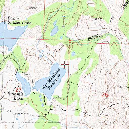 Topographic Map of Wet Meadows, CA
