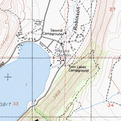 Topographic Map of Twin Lakes Campground, CA