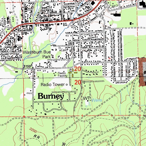 Topographic Map of KAVA-AM (Burney), CA