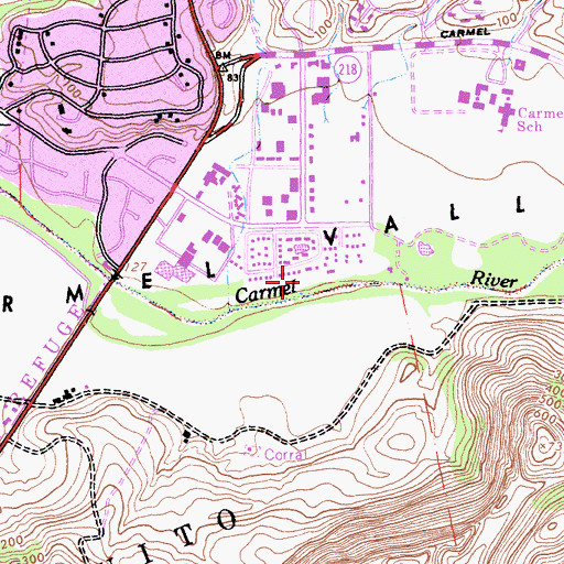 Topographic Map of KRML-AM (Carmel), CA