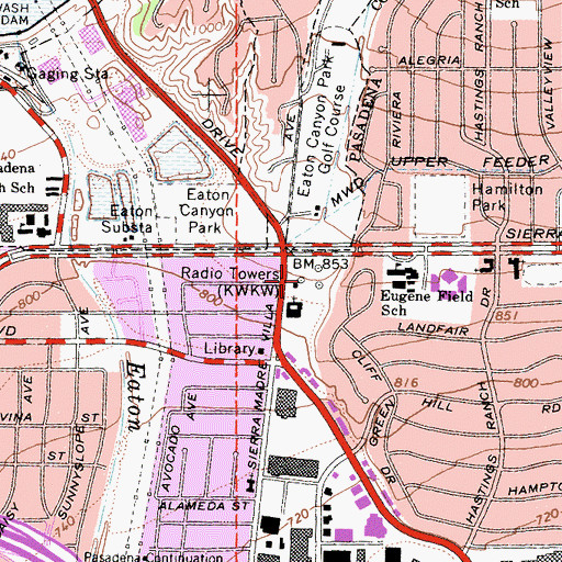 Topographic Map of KAZN-AM (Pasadena), CA