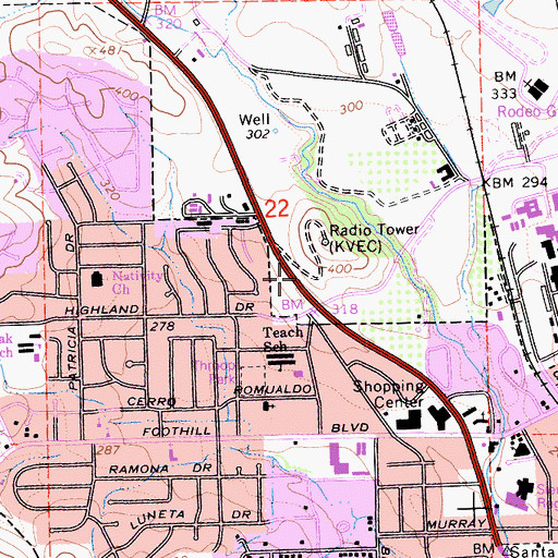Topographic Map of KVEC-AM (San Luis Obispo), CA