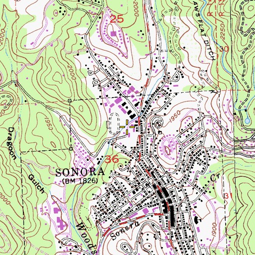Topographic Map of KTUO-FM (Sonora), CA