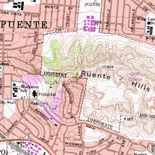 Topographic Map of KBOB-FM (West Covina), CA