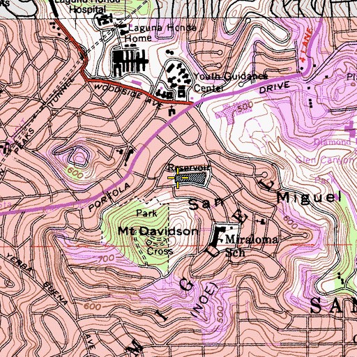 Topographic Map of Twin Peaks Reservoir, CA