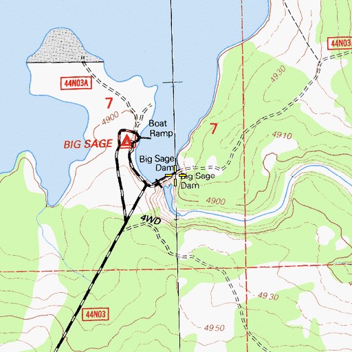 Topographic Map of Big Sage 55-000 Dam, CA