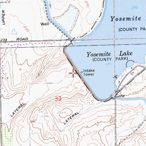 Topographic Map of Lake Yosemite 58-003 Dam, CA