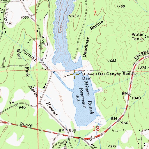 Topographic Map of Miners Ranch 63-009 Dam, CA
