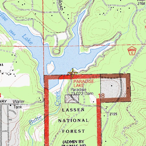 Topographic Map of Paradise 73-002 Dam, CA