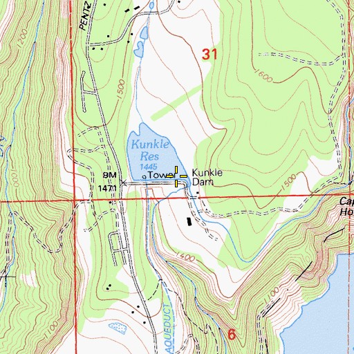 Topographic Map of Kunkle 97-007 Dam, CA