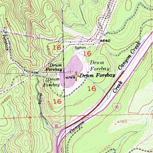 Topographic Map of Drum Forebay 97-020 Dam, CA