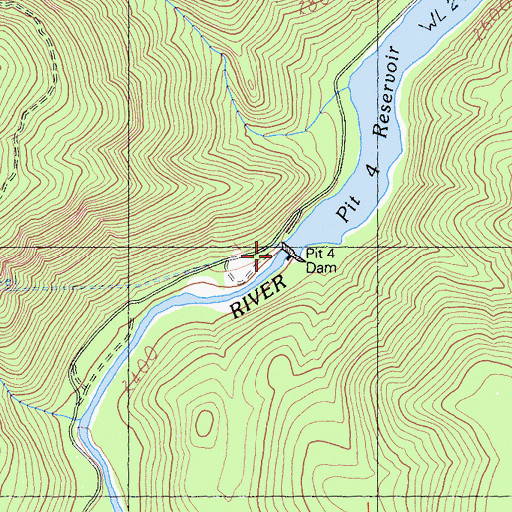 Topographic Map of Pit Number 4 97-100 Dam, CA