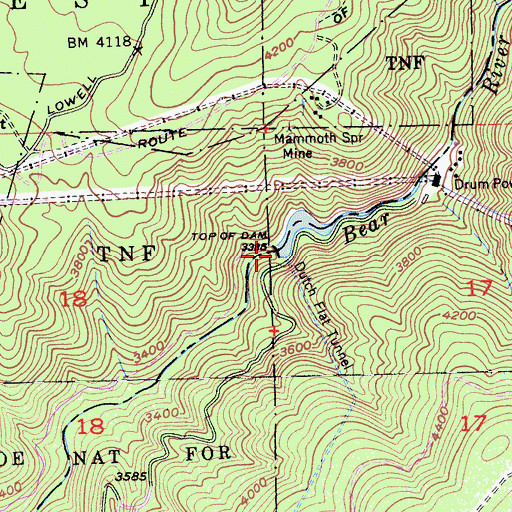 Topographic Map of New Drum Afterbay 97-128 Dam, CA