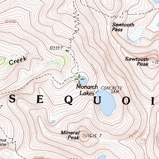 Topographic Map of Upper Monarch Lake 104-020 Dam, CA