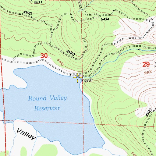 Topographic Map of Round Valley 228 Dam, CA