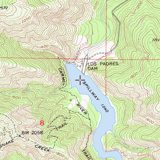 Topographic Map of Los Padres 642-004 Dam, CA