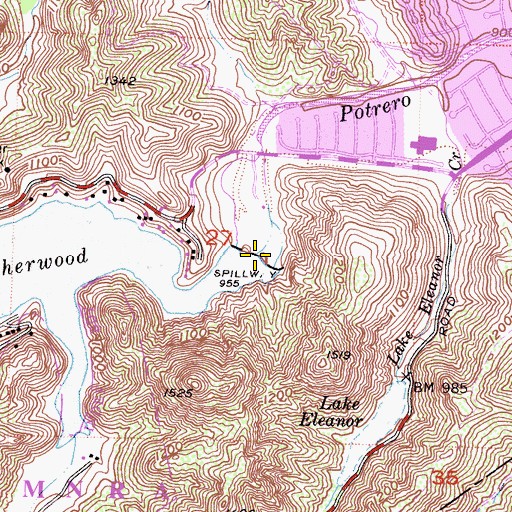 Topographic Map of Lake Sherwood 765 Dam, CA