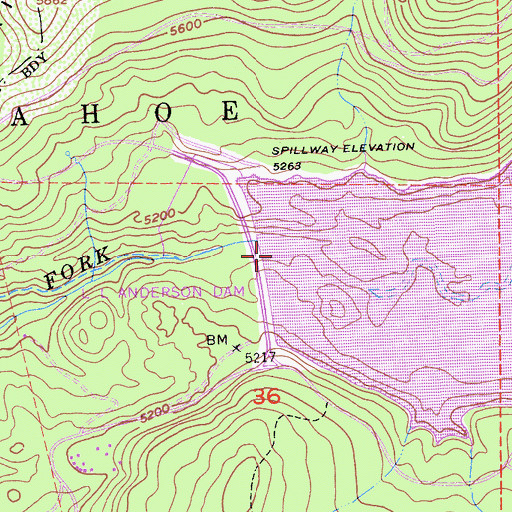 Topographic Map of French Meadows Reservoir, CA
