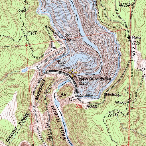 Topographic Map of New Bullards Bar 1034 Dam, CA