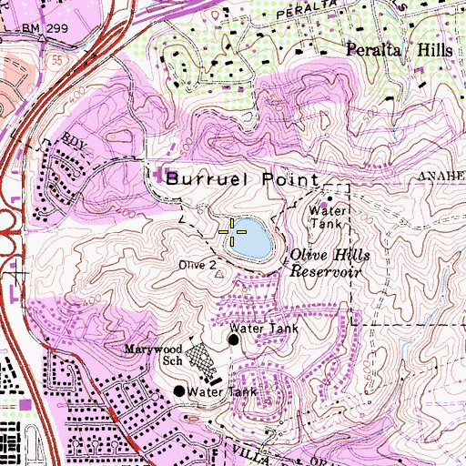 Topographic Map of Olive Hills Reservoir 1037-002 Dam, CA