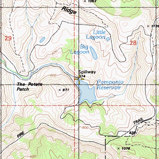Topographic Map of Pomponio Ranch 1601 Dam, CA