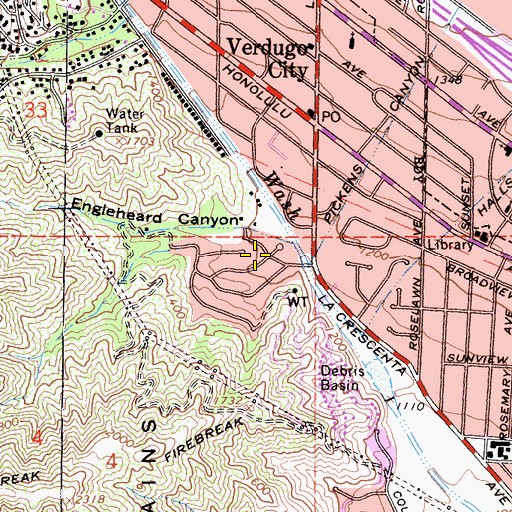 Topographic Map of Verdugo Wash Debris Basin Dam, CA