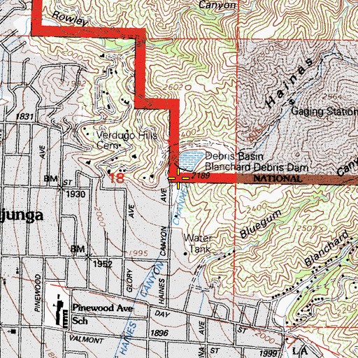 Topographic Map of Haines Canyon Debris Dam, CA