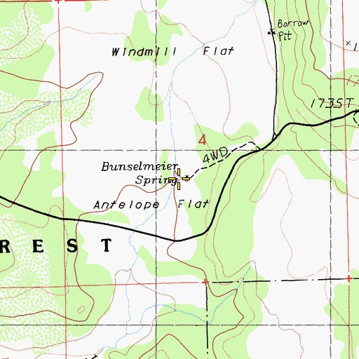 Topographic Map of Bunselmeier Spring, CA
