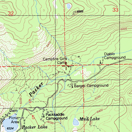 Topographic Map of San Francisco Campfire Girls Camp, CA